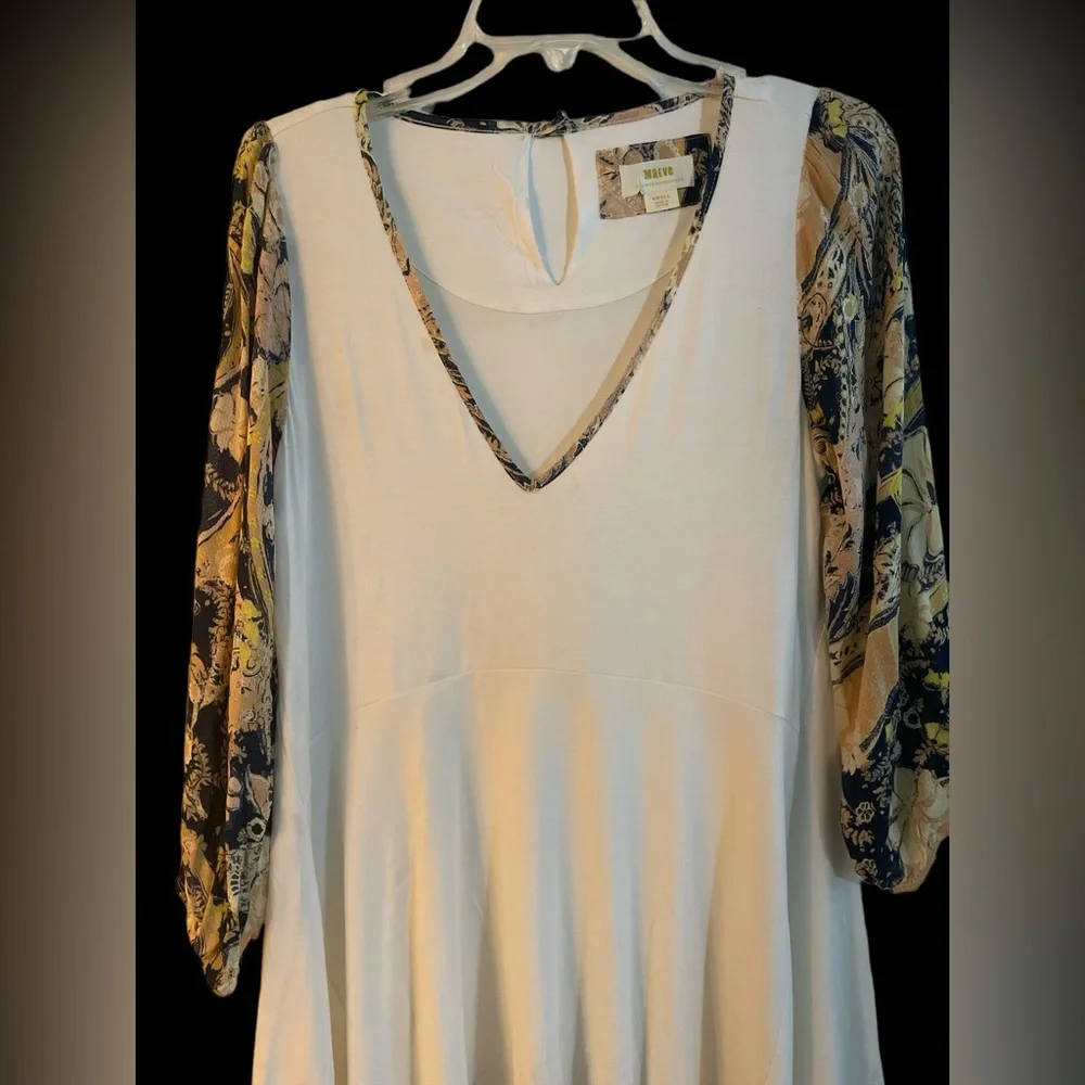 Anthropologie Maeve flowing ivory scarf print puff balloon sleeve tunic top S